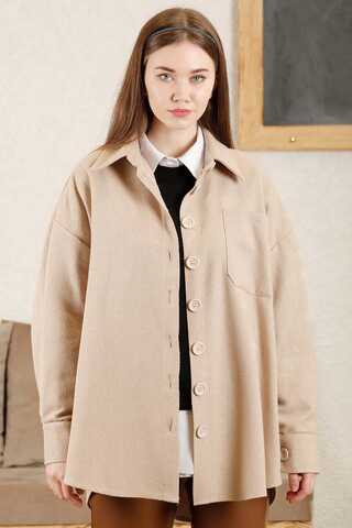 Gingham Oversize Shirt Beige - 2