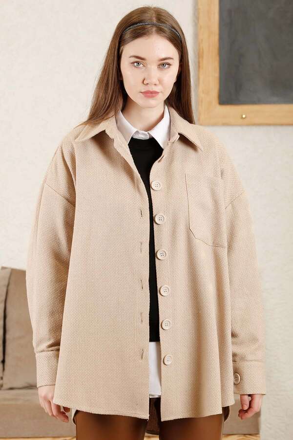 Gingham Oversize Shirt Beige - 2