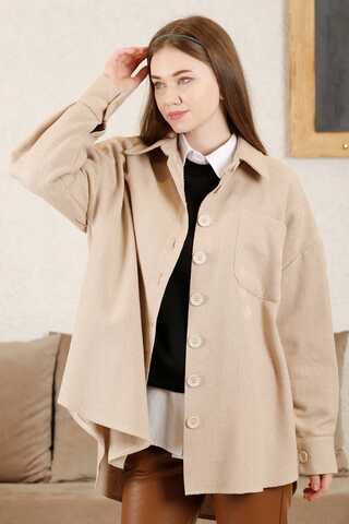 Gingham Oversize Shirt Beige - 4