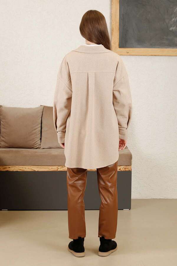 Gingham Oversize Shirt Beige - 5