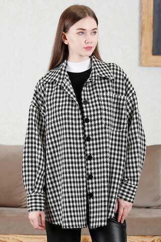 Gingham Oversize Shirt Black White - 1
