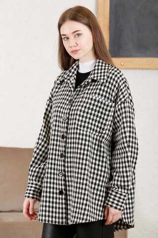 Gingham Oversize Shirt Black White - 2