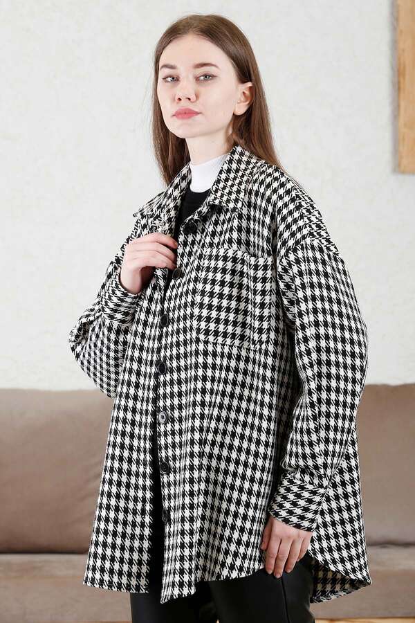 Gingham Oversize Shirt Black White - 3