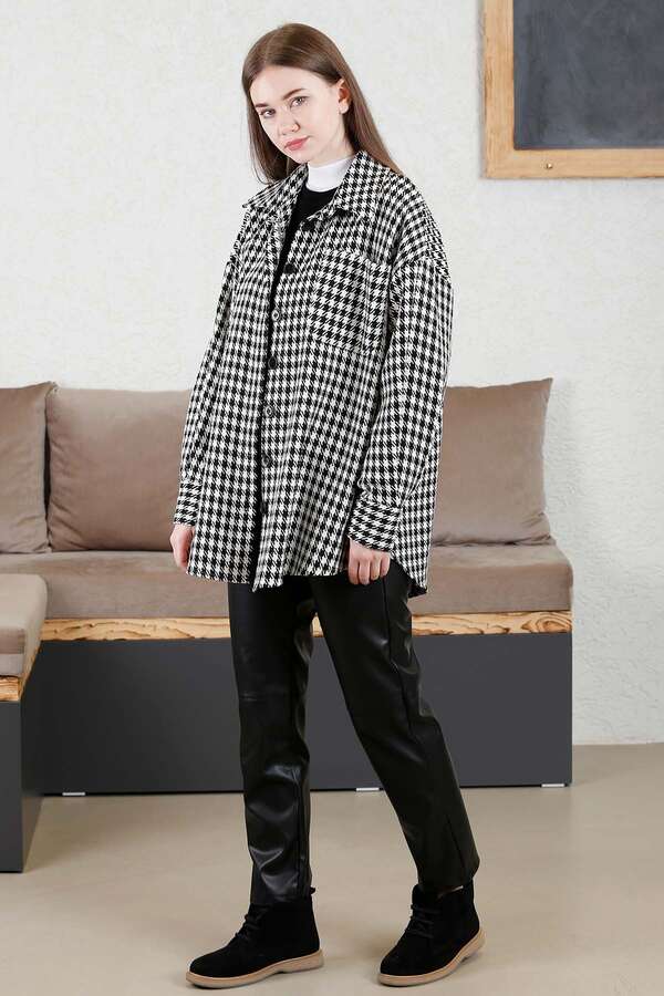 Gingham Oversize Shirt Black White - 4