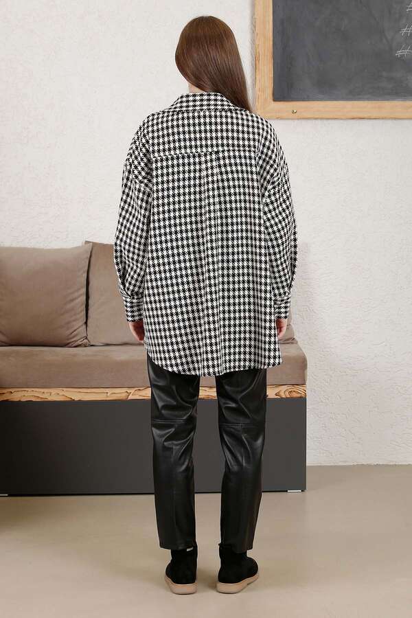 Gingham Oversize Shirt Black White - 5