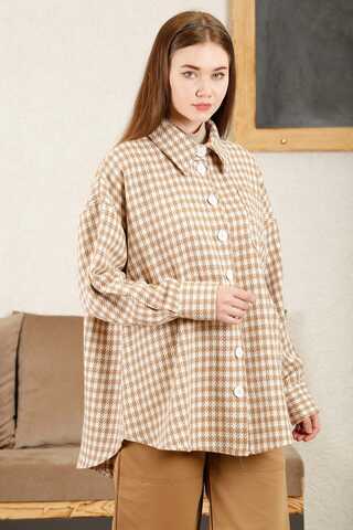 Gingham Oversize Shirt Camel - 2
