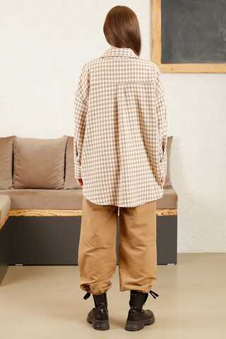 Gingham Oversize Shirt Camel - 4