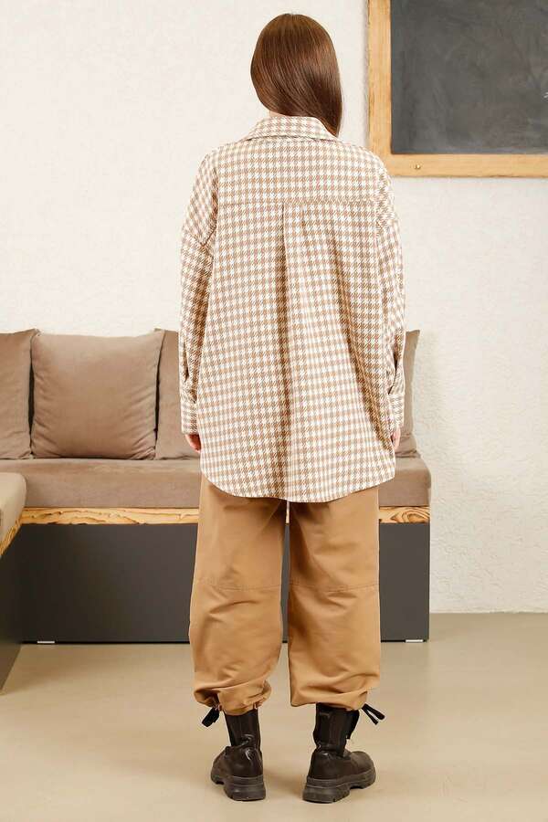 Gingham Oversize Shirt Camel - 4
