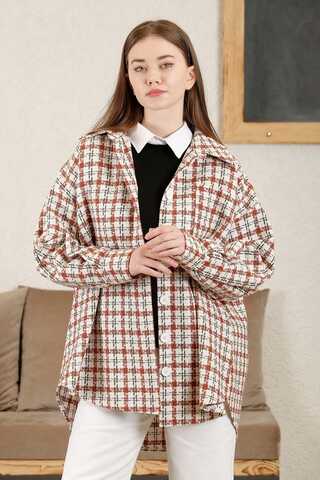 Gingham Oversize Shirt Orange - 1