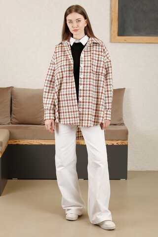 Gingham Oversize Shirt Orange - 3