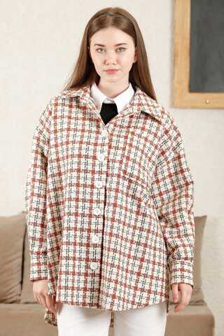 Gingham Oversize Shirt Orange - 4