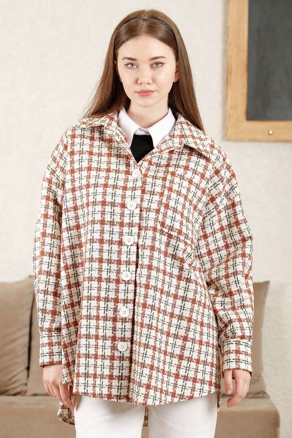 Gingham Oversize Shirt Orange - 4