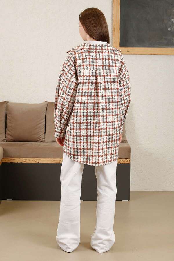 Gingham Oversize Shirt Orange - 5