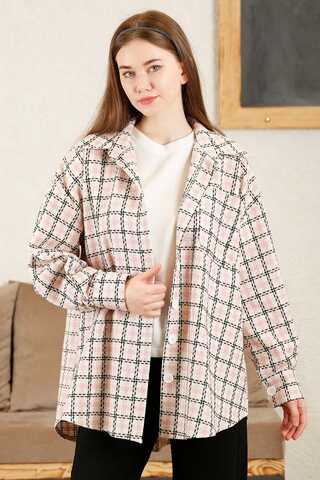 Gingham Oversize Shirt Powder - 1