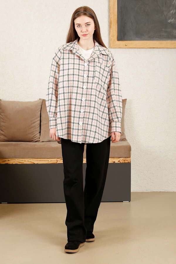 Gingham Oversize Shirt Powder - 2