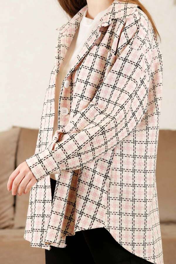 Gingham Oversize Shirt Powder - 3