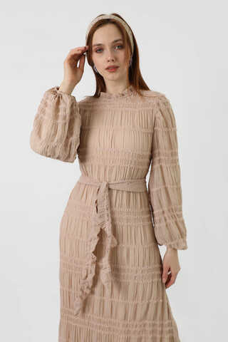 Gipeli Şifon Elbise Vizon - 2