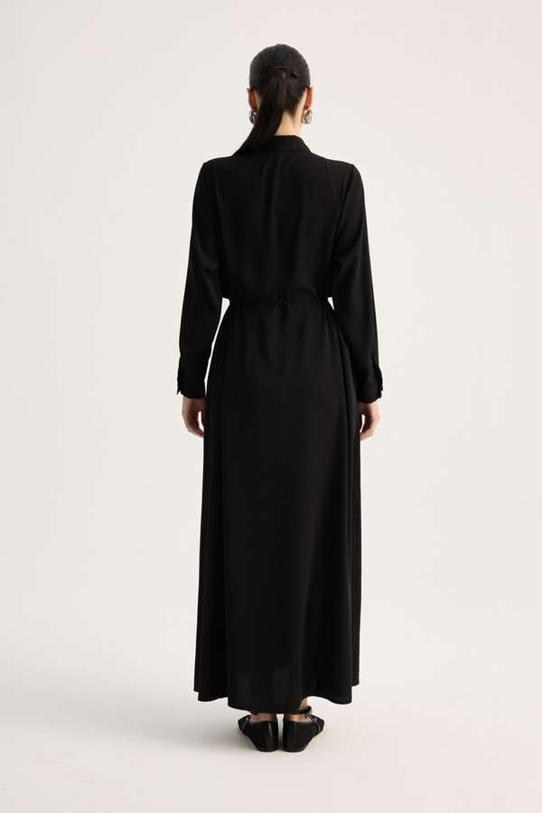 Medine İpeği Elbise Siyah - 9