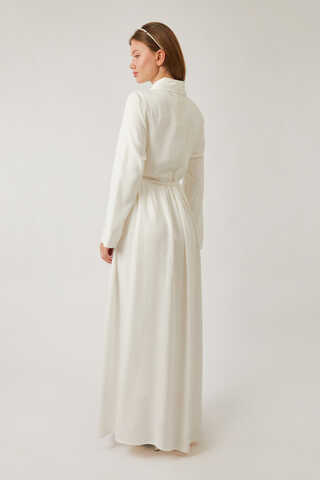 Gizli Düğmeli Dantelli Elbise Beyaz - 18