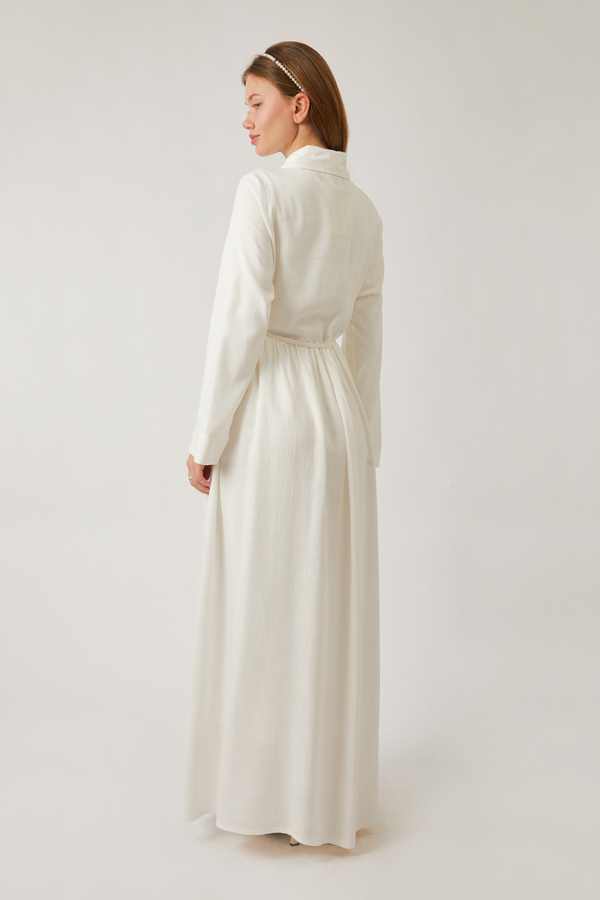 Gizli Düğmeli Dantelli Elbise Beyaz - 18