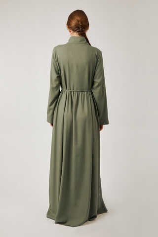 Gizli Düğmeli Dantelli Elbise Haki - 10