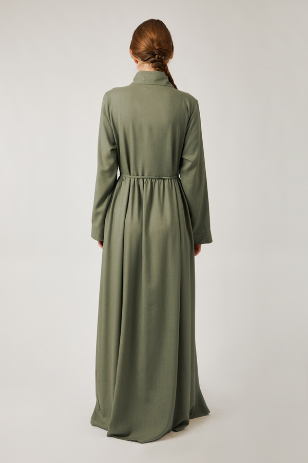 Gizli Düğmeli Dantelli Elbise Haki - 10