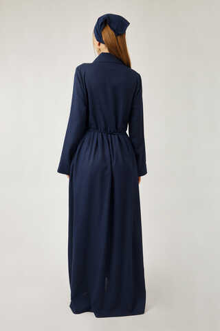 Gizli Düğmeli Dantelli Elbise Lacivert - 9