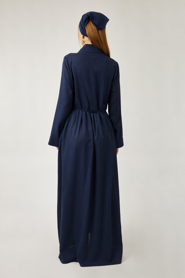 Gizli Düğmeli Dantelli Elbise Lacivert - 9