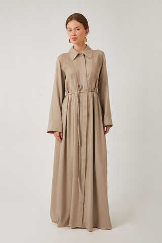 Gizli Düğmeli Dantelli Elbise Taş - 2