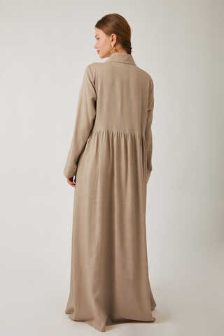 Gizli Düğmeli Dantelli Elbise Taş - 10