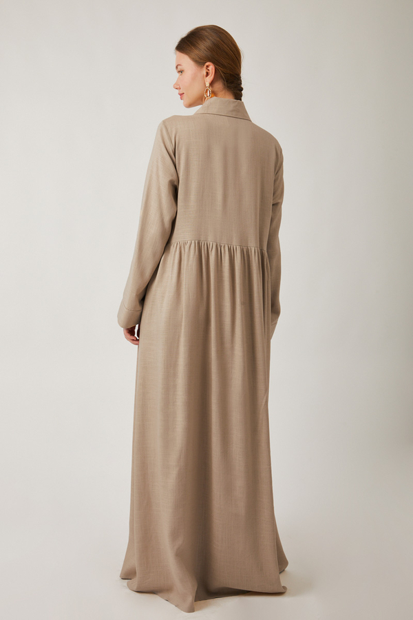 Gizli Düğmeli Dantelli Elbise Taş - 10