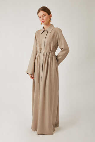 Gizli Düğmeli Dantelli Elbise Taş - 3