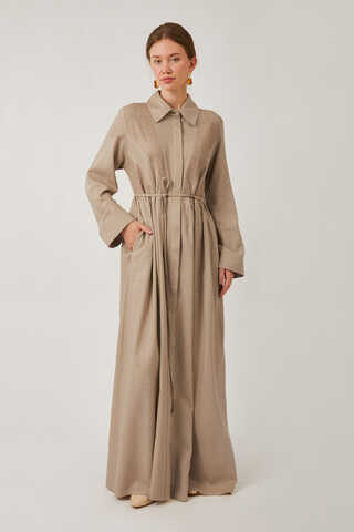 Gizli Düğmeli Dantelli Elbise Taş - 7