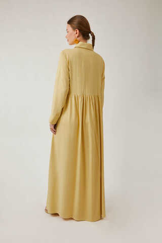 Gizli Düğmeli Dantelli Elbise Tereyağı Sarısı - 10