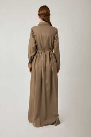 Gizli Düğmeli Dantelli Elbise Vizon - 11