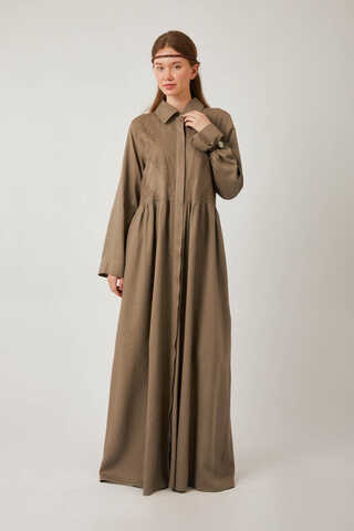 Gizli Düğmeli Dantelli Elbise Vizon - 4