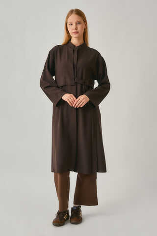 Gizli Düğmeli Uzun Tunik Acı Kahve - 2