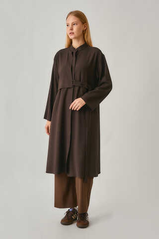 Gizli Düğmeli Uzun Tunik Acı Kahve - 3