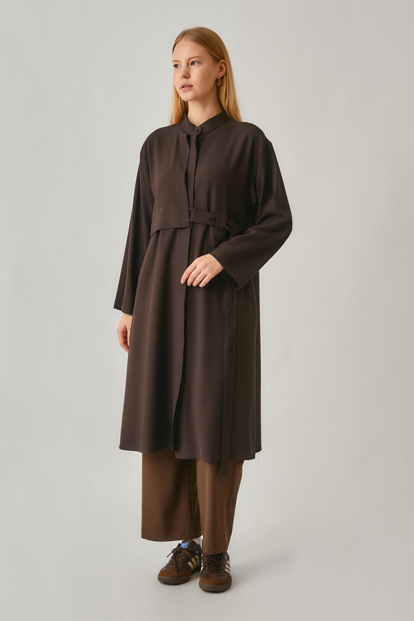 Gizli Düğmeli Uzun Tunik Acı Kahve - 3