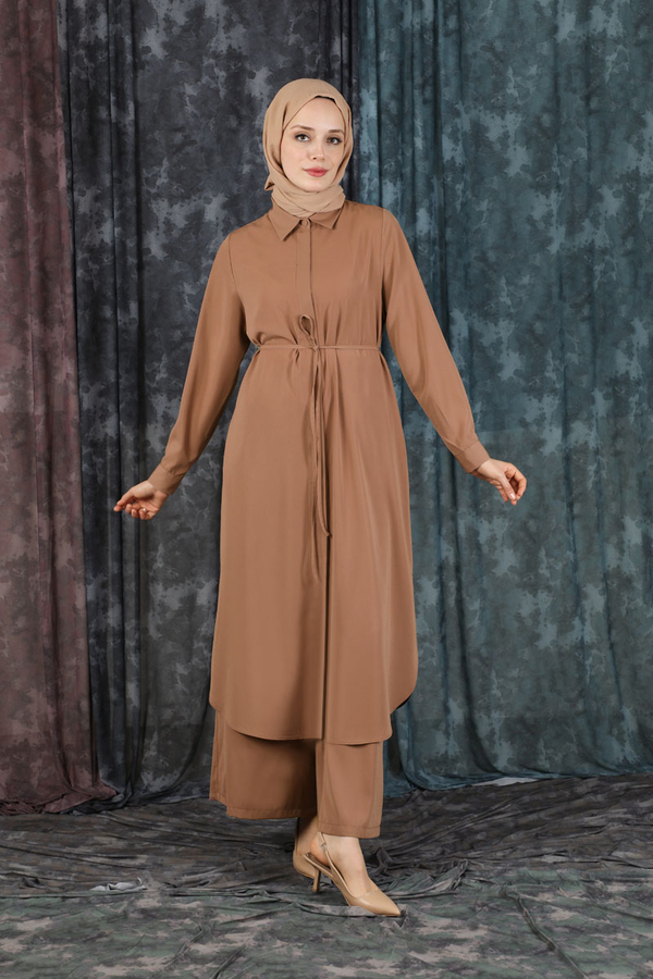 Medine İpeği Tunik Takım Açık Taba - 1