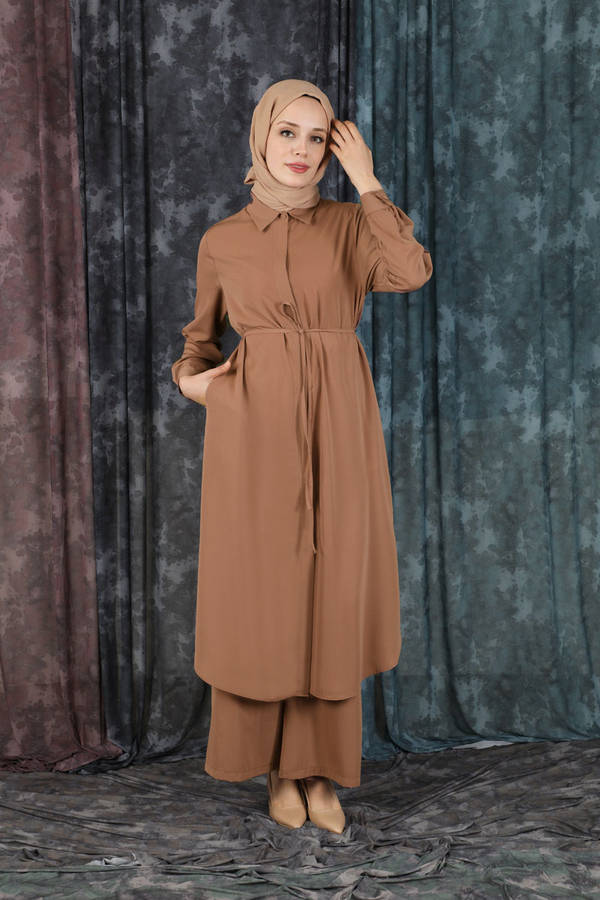 Medine İpeği Tunik Takım Açık Taba - 3