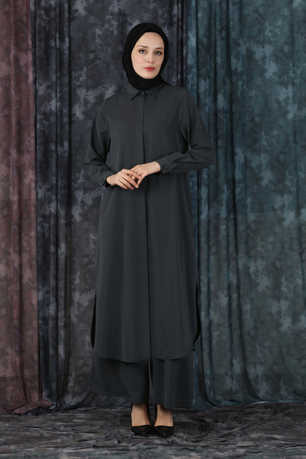Medine İpeği Tunik Takım Antrasit - 1