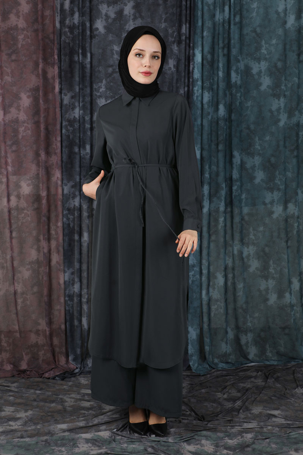 Medine İpeği Tunik Takım Antrasit - 5