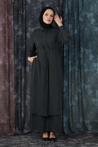 Medine İpeği Tunik Takım Antrasit - 4