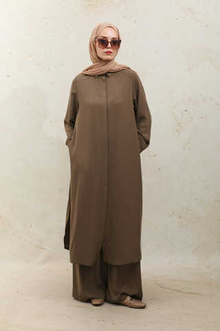 Medine İpeği Tunik Takım Kahverengi - 2