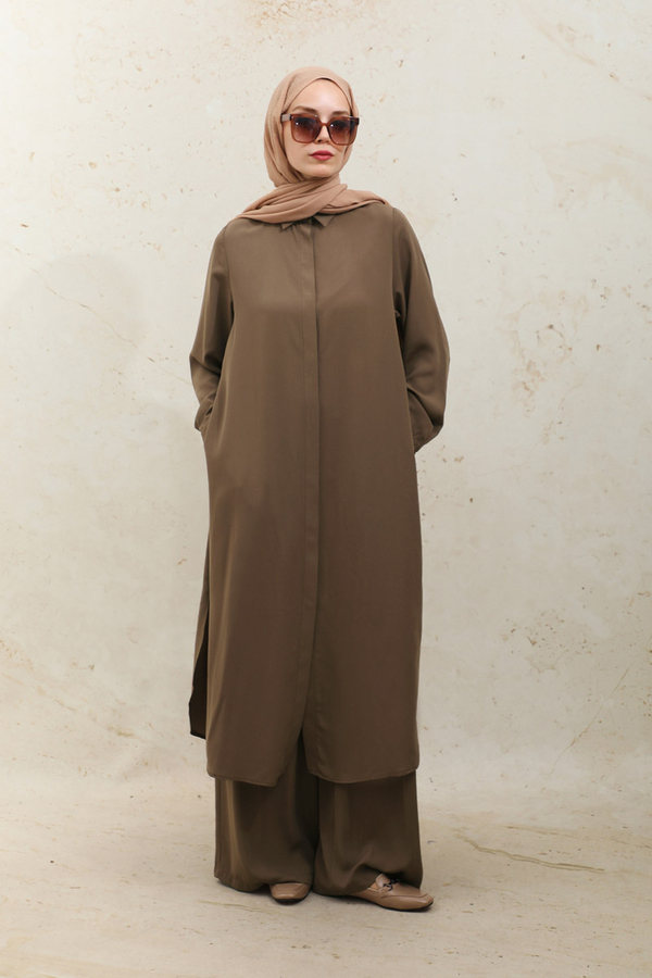 Medine İpeği Tunik Takım Kahverengi - 2