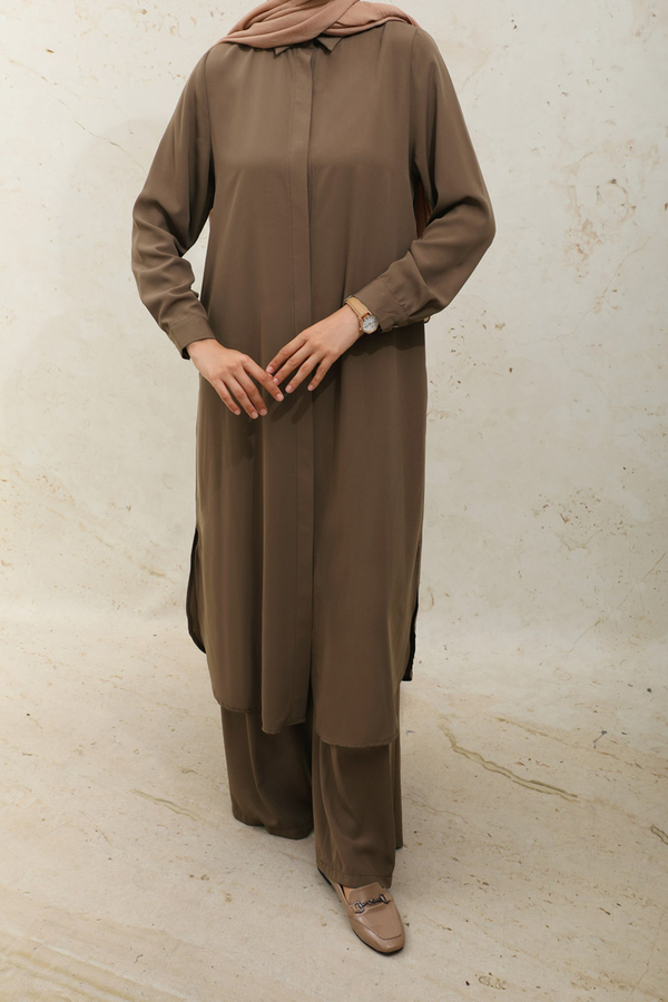 Medine İpeği Tunik Takım Kahverengi - 5