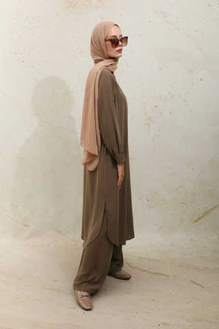 Medine İpeği Tunik Takım Kahverengi - 6