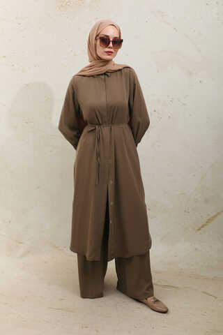 Medine İpeği Tunik Takım Kahverengi - 7