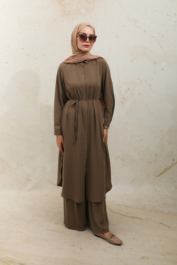 Medine İpeği Tunik Takım Kahverengi - 8